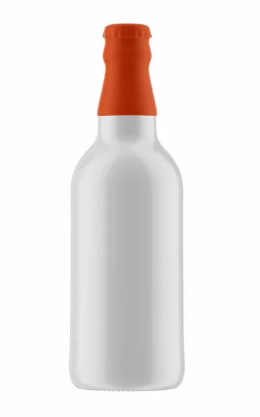 Tapa naranja en botella blanca de cerveza — Foto de Stock