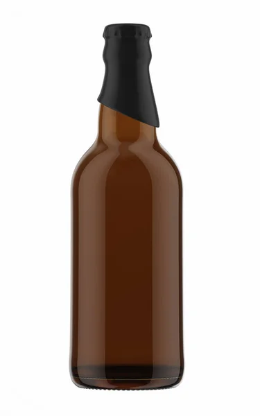 Tapa negra en botella marrón de cerveza —  Fotos de Stock