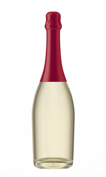 Top rosso su bottiglia di champagne trasparente — Foto Stock