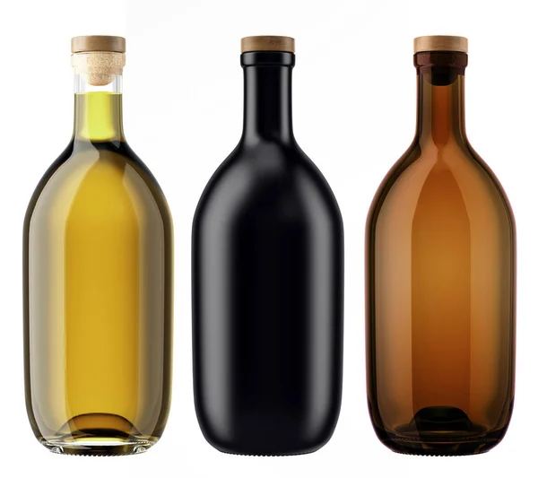 Liquor bottles with wooden corks — Stock Photo, Image