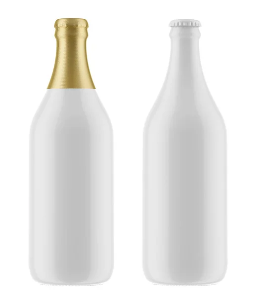 Дві білі пляшки холодного пива — стокове фото
