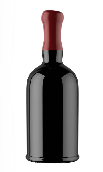 Botella de ron negro con tapa roja — Foto de Stock