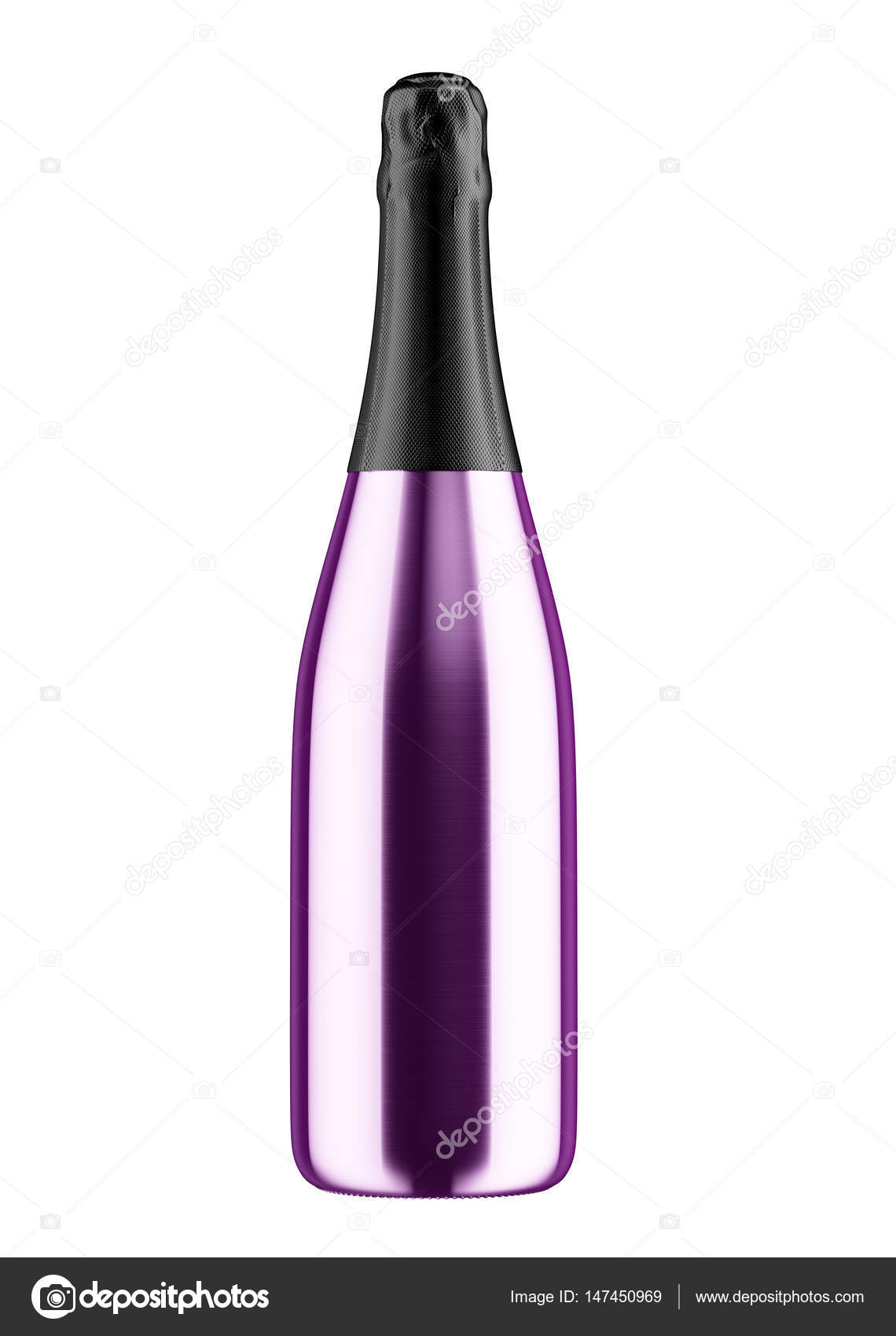 Purple champagne bottle with black top Stock Photo by