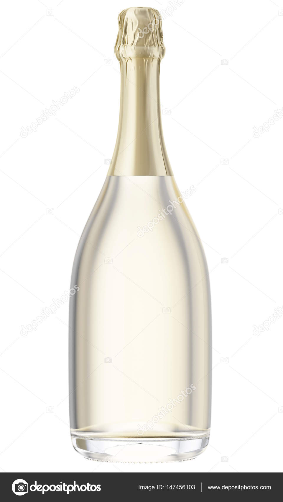 Transparent champagne bottle with golden top Stock Photo by