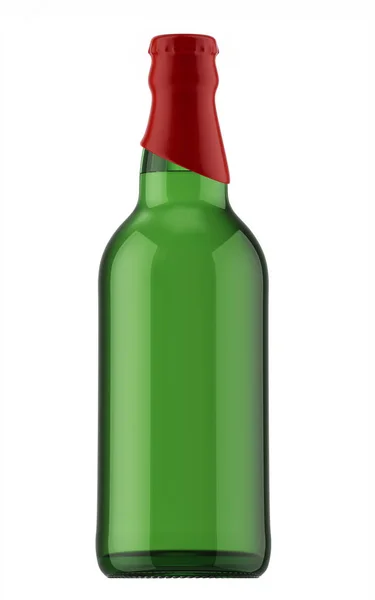 Top vermelho em garrafa verde de cerveja — Fotografia de Stock