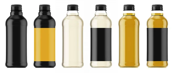 Seis pequenas garrafas de suco — Fotografia de Stock