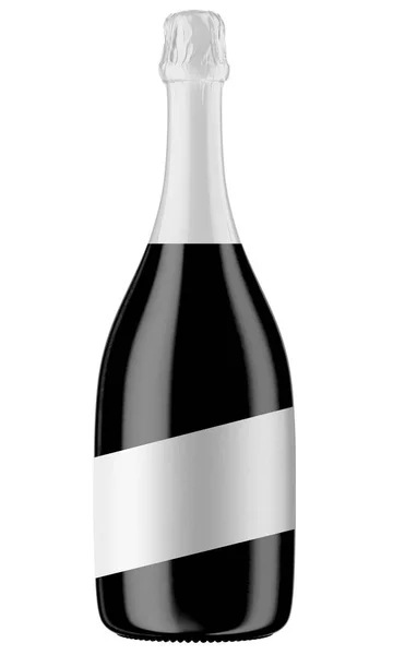 Fekete üveg pezsgő, fehér címke — Stock Fotó