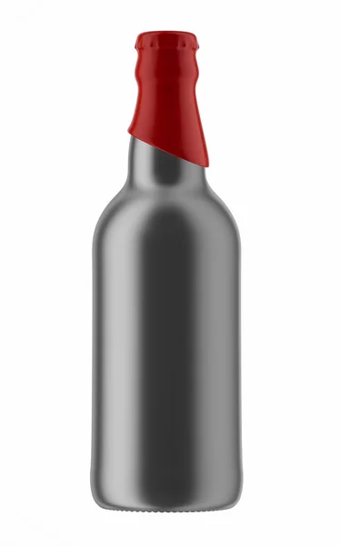 Red top on silver bottle of beer — Stock Photo, Image