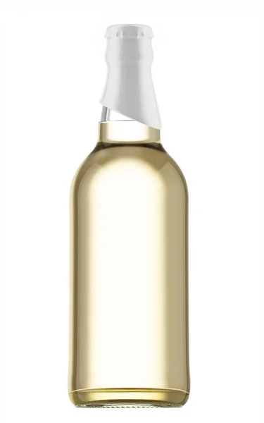 Top bianco su bottiglia trasparente di birra — Foto Stock