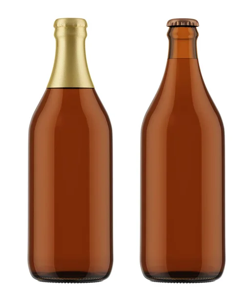 Två bruna flaskor med kall öl — Stockfoto
