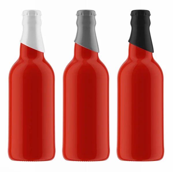 Red bottles of cold beer — Stock Photo, Image