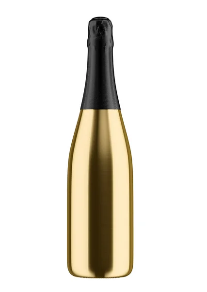 Botella de champán dorado con tapa negra — Foto de Stock