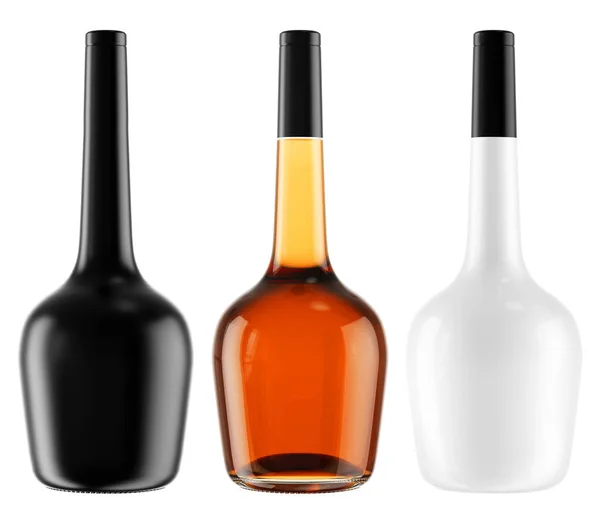 Cognac bottles with black tops — Stock Photo, Image