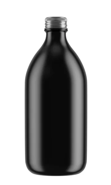 Schwarze Glasflasche mit silbernem Deckel — Stockfoto