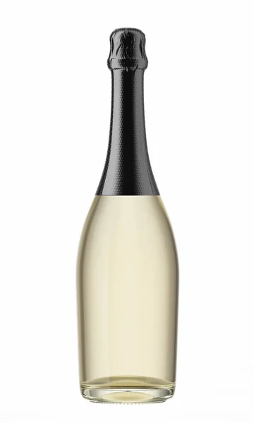 Black top on transparent champagne bottle — Stock Photo, Image
