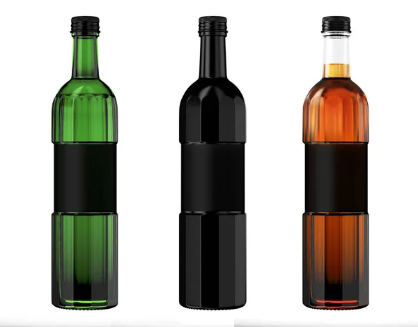 renkli konyak şişesi siyah üstleri ile 