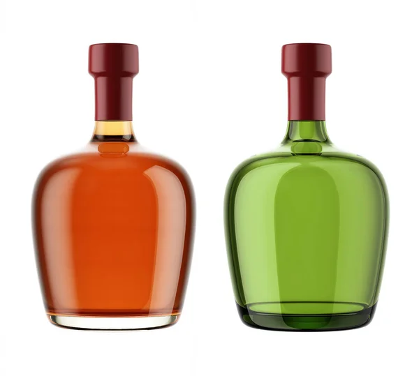 Cognac bottles with red tops — Stock Photo, Image