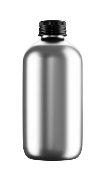 Матовая серебряная бутылка с черным верхом — стоковое фото
