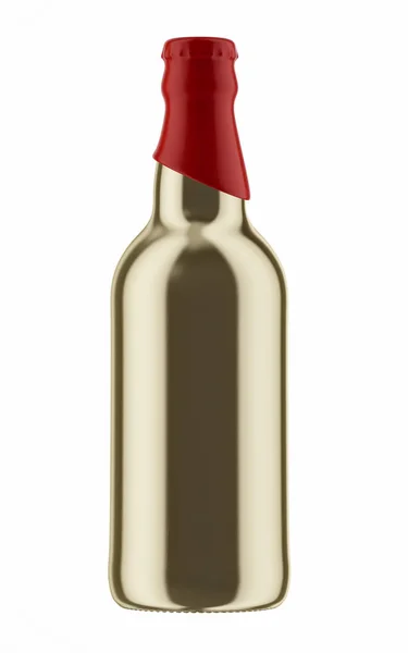 Червоний верх на золотій пляшці пива — стокове фото