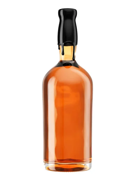 Whiskeyflasche mit schwarzem Verdeck — Stockfoto