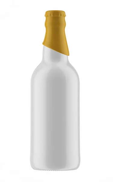 Yellow top on white bottle of beer — Stock Photo, Image