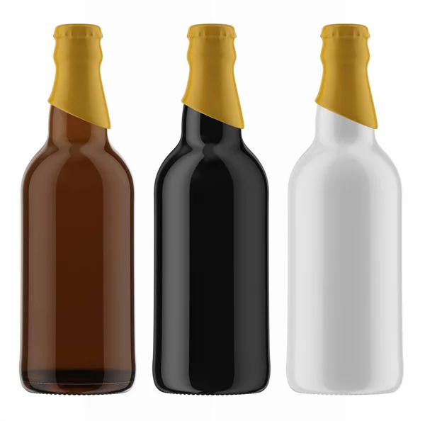 Κίτρινο κορυφές στα πολύχρωμα μπουκάλια μπύρας — Φωτογραφία Αρχείου