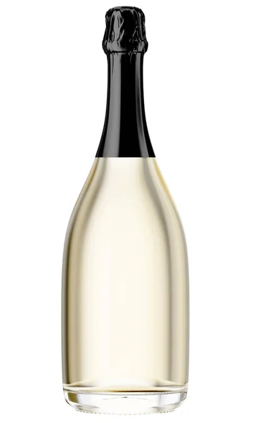 Botella de champán transparente con tapa negra — Foto de Stock