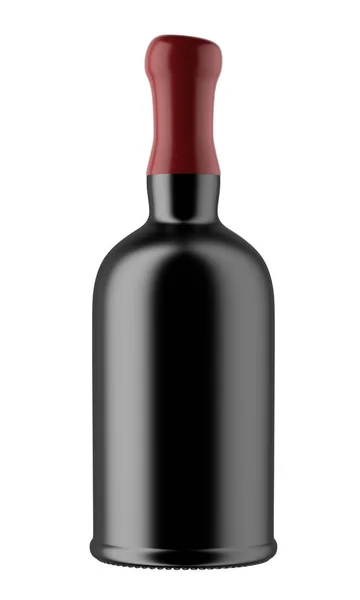 Černá láhev od rumu s červeným topem — Stock fotografie
