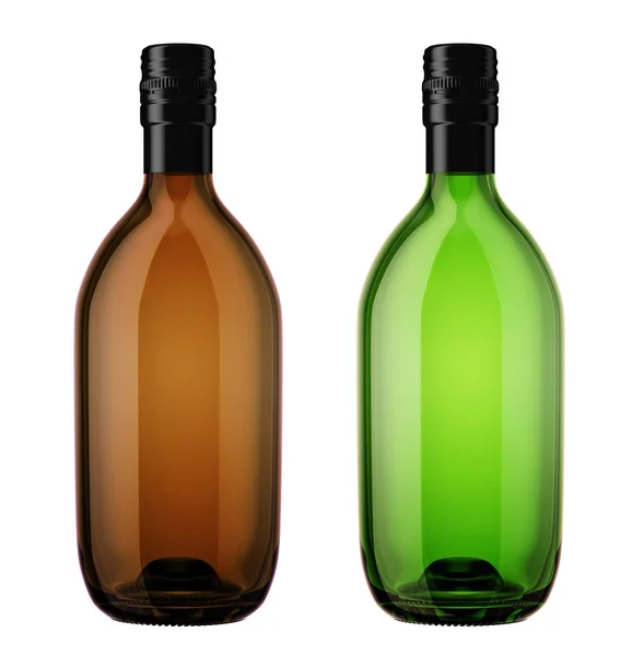 Коричневі та зелені пляшки — стокове фото