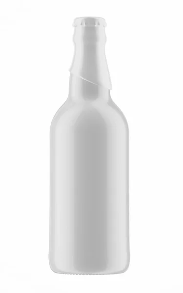 Tapa blanca en botella blanca de cerveza —  Fotos de Stock