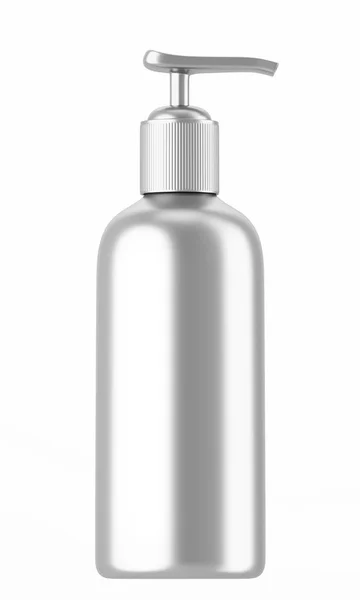 Срібна пластикова косметична пляшка з дозатором — стокове фото