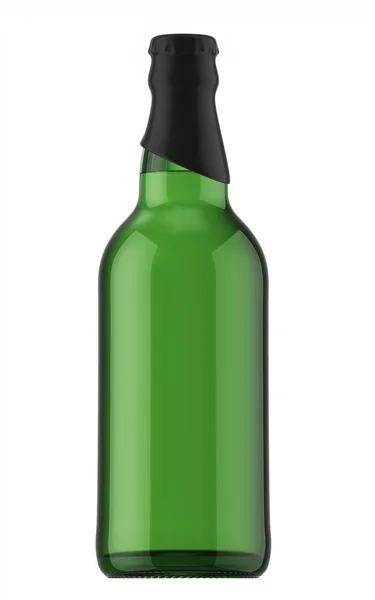 Black top on green bottle of beer — Stock Photo, Image