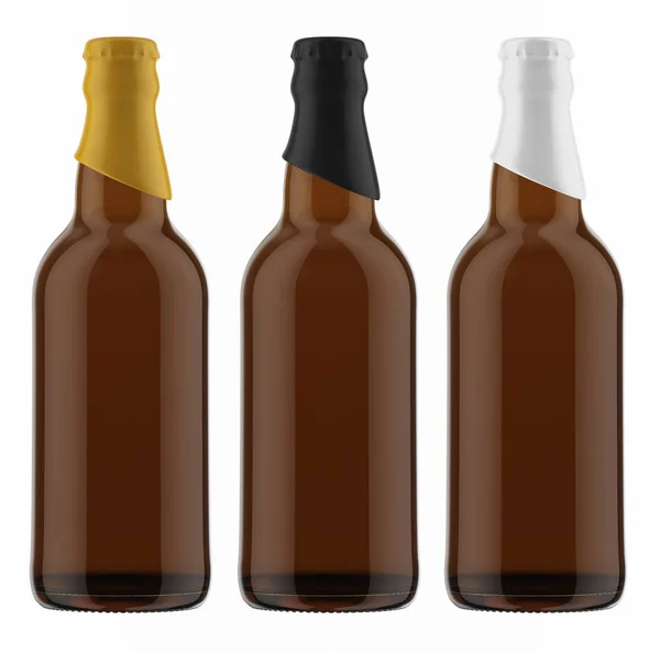 Botellas de cerveza fría marrón — Foto de Stock