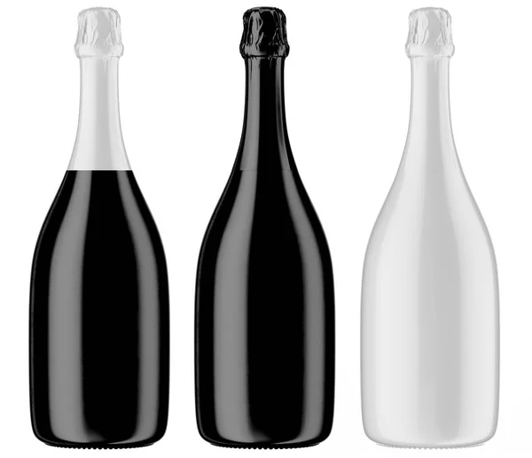 Szett-fekete-fehér pezsgős palackok — Stock Fotó