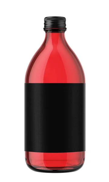Rood glazen fles met zwarte label — Stockfoto