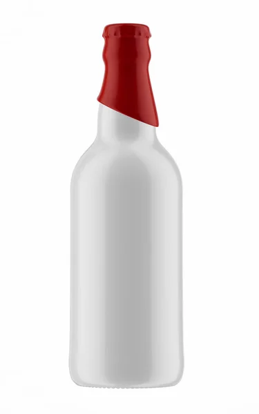 Roter Verschluss auf weißer Bierflasche — Stockfoto