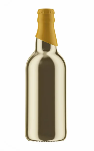 Top giallo su bottiglia d'oro di birra — Foto Stock