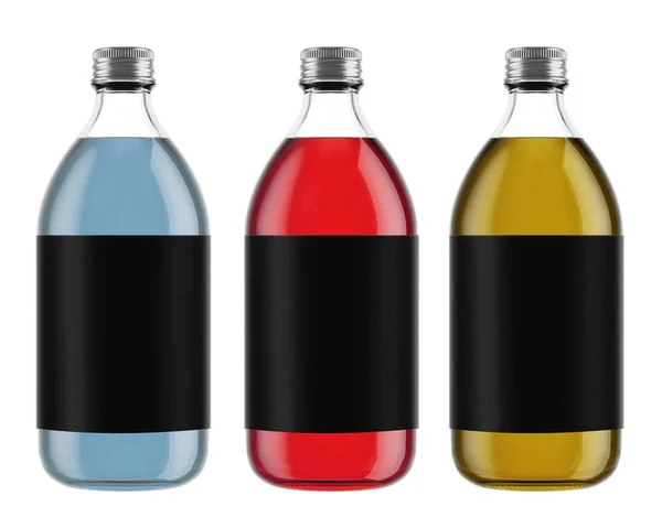 Glass bottles with black labels — Stock Photo, Image