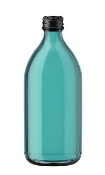 Bottiglia di vetro azzurro con top nero Fotografia Stock