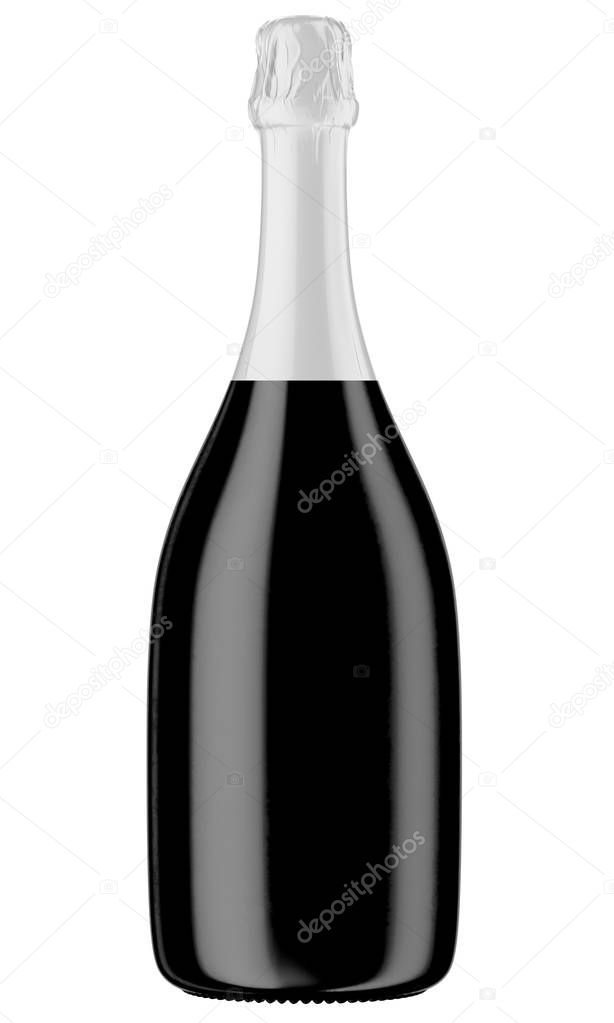black champagne bottle with white top