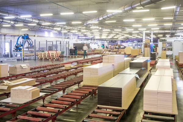 Production line conveyor in a furniture factory