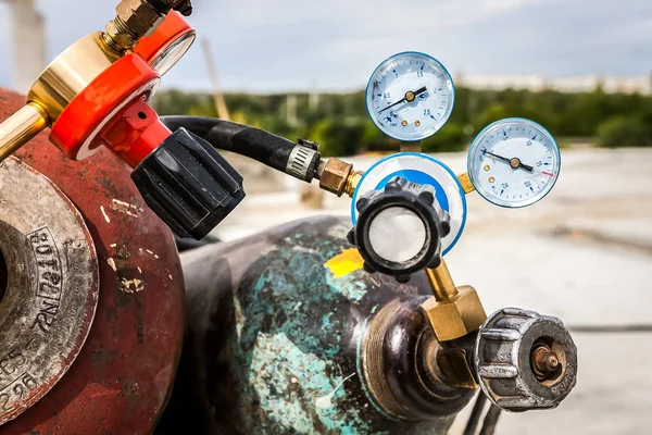 Wedling gas and pressure guage valve — Stock Photo, Image