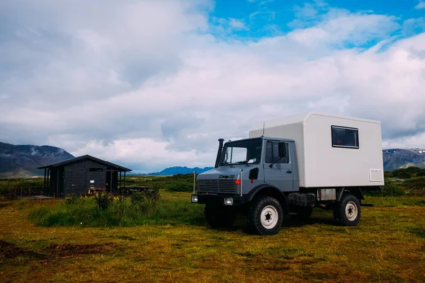 large all-terrain camper off-road vehicle in a camping national park iceland