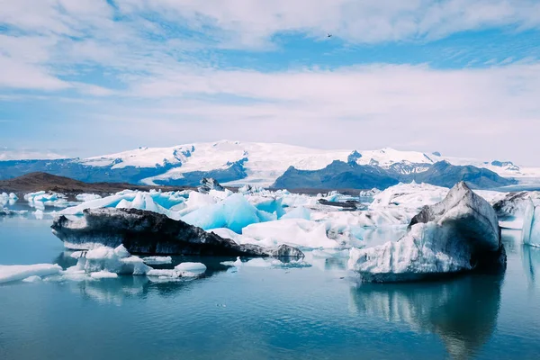 Pohled Vrcholu Ledovců Modré Ledové Laguny Souostroví Létě Slunečného Dne — Stock fotografie