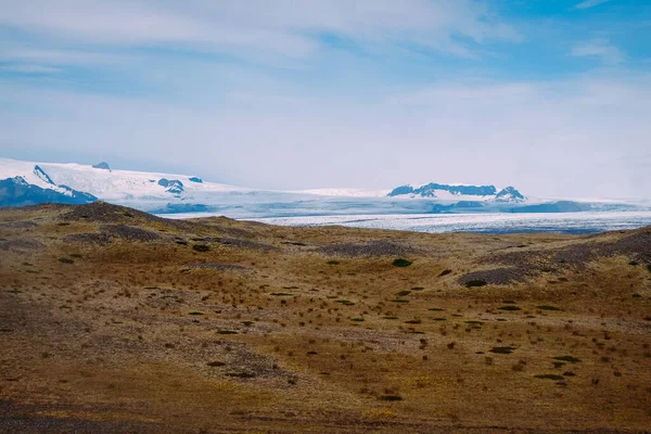 Paysage Avec Champs Lave Vaste Glacier Par Temps Ensoleillé Islande — Photo