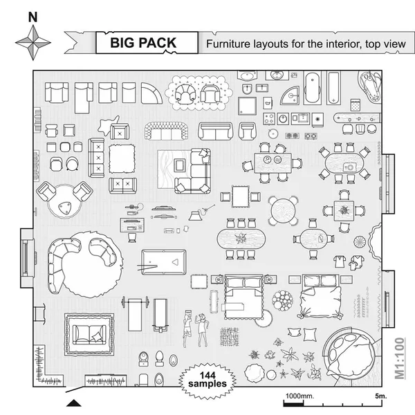 トップ ビューの家具と建築計画. — ストックベクタ