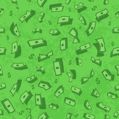 Dolar ile düşen para, sorunsuz doku yeşil arka planına duvar kağıdı.