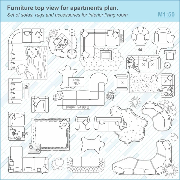 Furniture top view for apartments plan. — Stock Vector