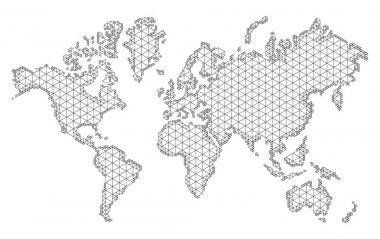 Map of world with trendy triangles design. Polygon Mesh of Earth Map. Vector Background. clipart