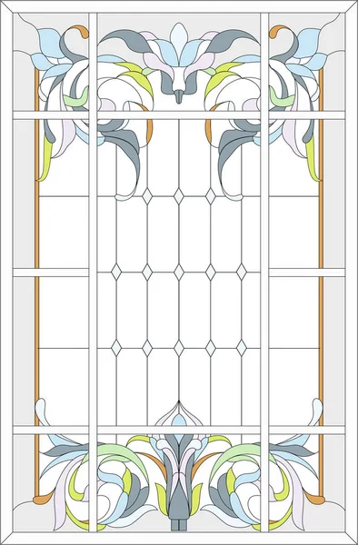 Vitray bir dikdörtgen kare, tomurcukları ve art Nouveau tarzında yaprakları Çiçek Aranjman